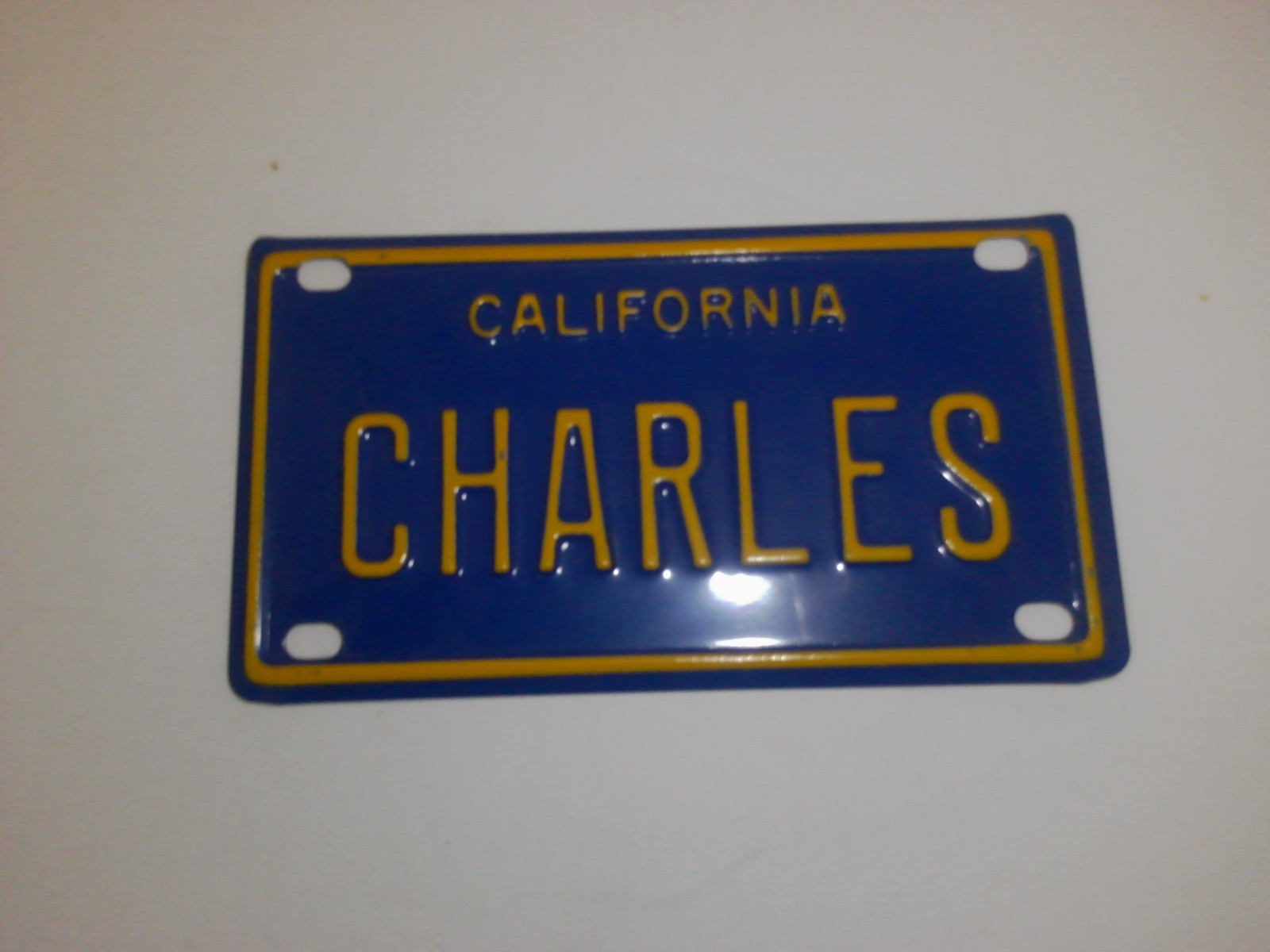 Vintage Novelty 1970s California mini license plate Bicycle "Charles"