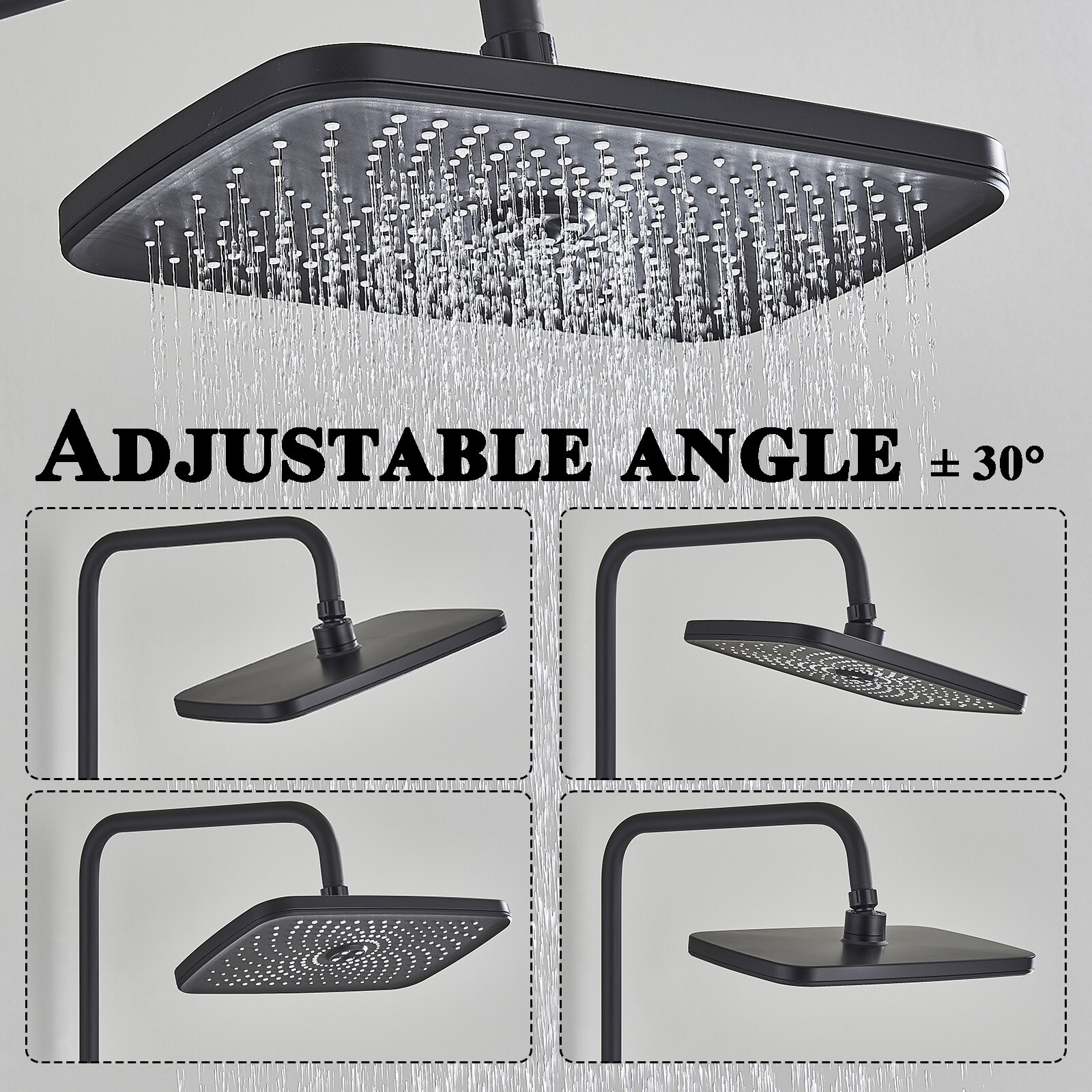 Black Bathroom Rainfall Shower Faucet Set Exposed Shower System with Mixer Valve