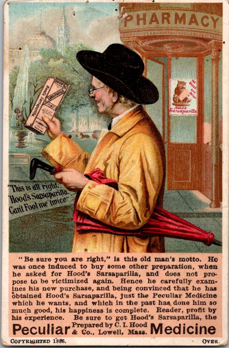 C I Hood & Co Peculiar Medicine Old Man Victorian Trade Card