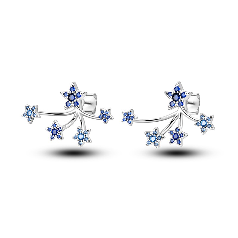 MULA Original 925 Sterling Silver Stud Earrings Blue CZ Star for Women Jewelry