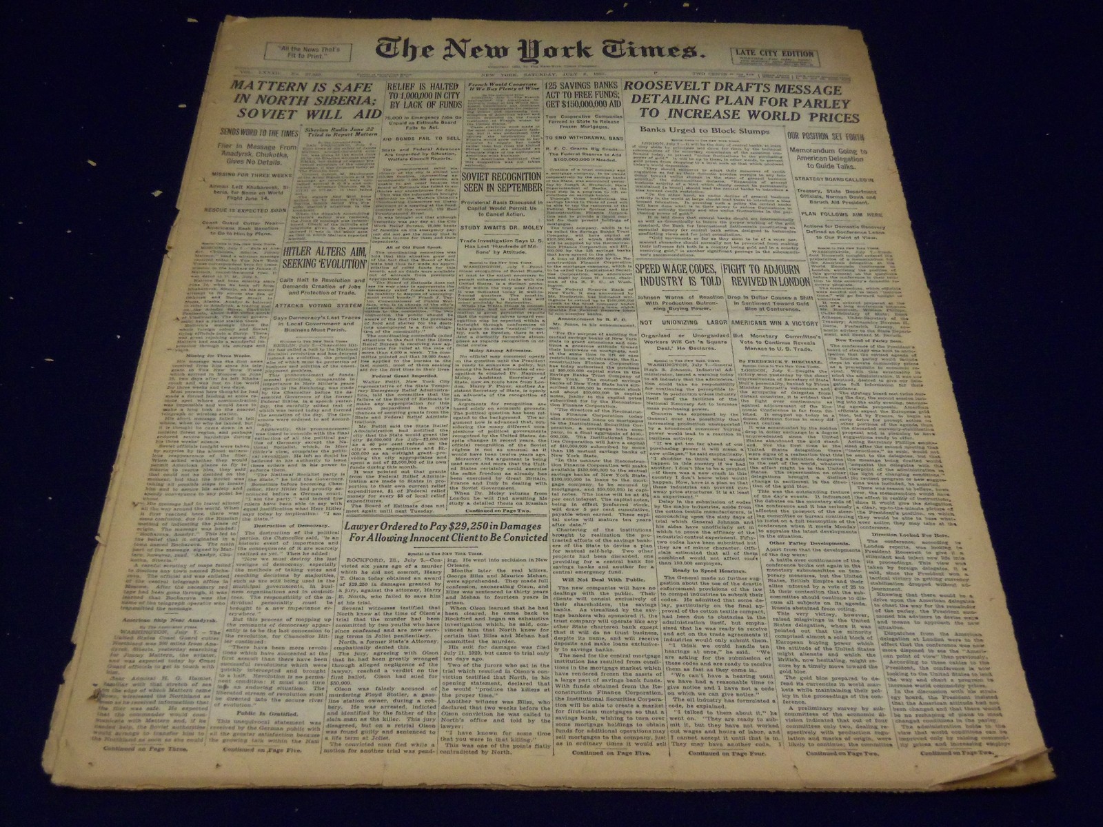 1933 JULY 8 NEW YORK TIMES - MATTERN SAFE IN SIBERIA - NT 3864