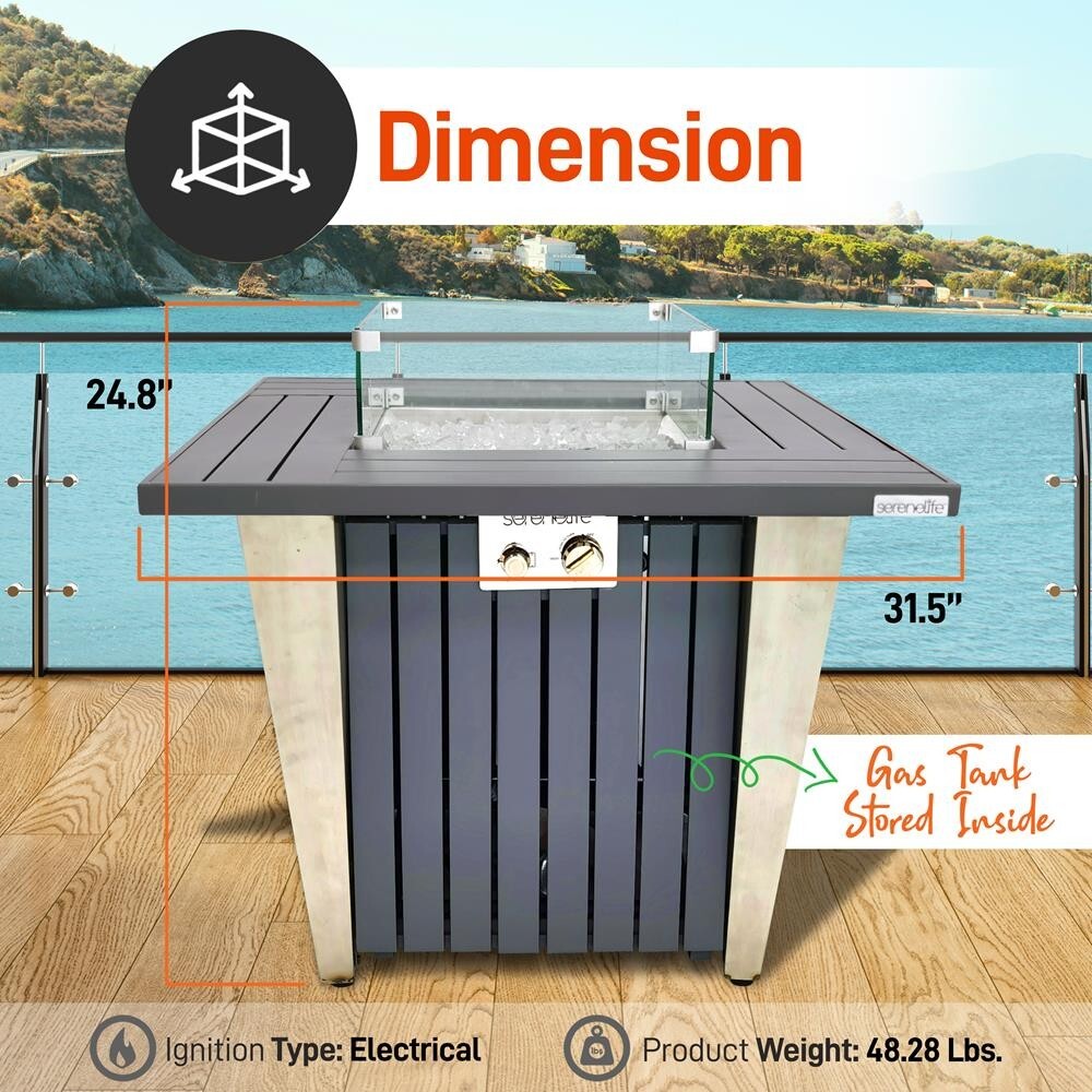 SereneLife Outdoor Gas Fire Pit Table- w/ Stainless Steel Lid and legs