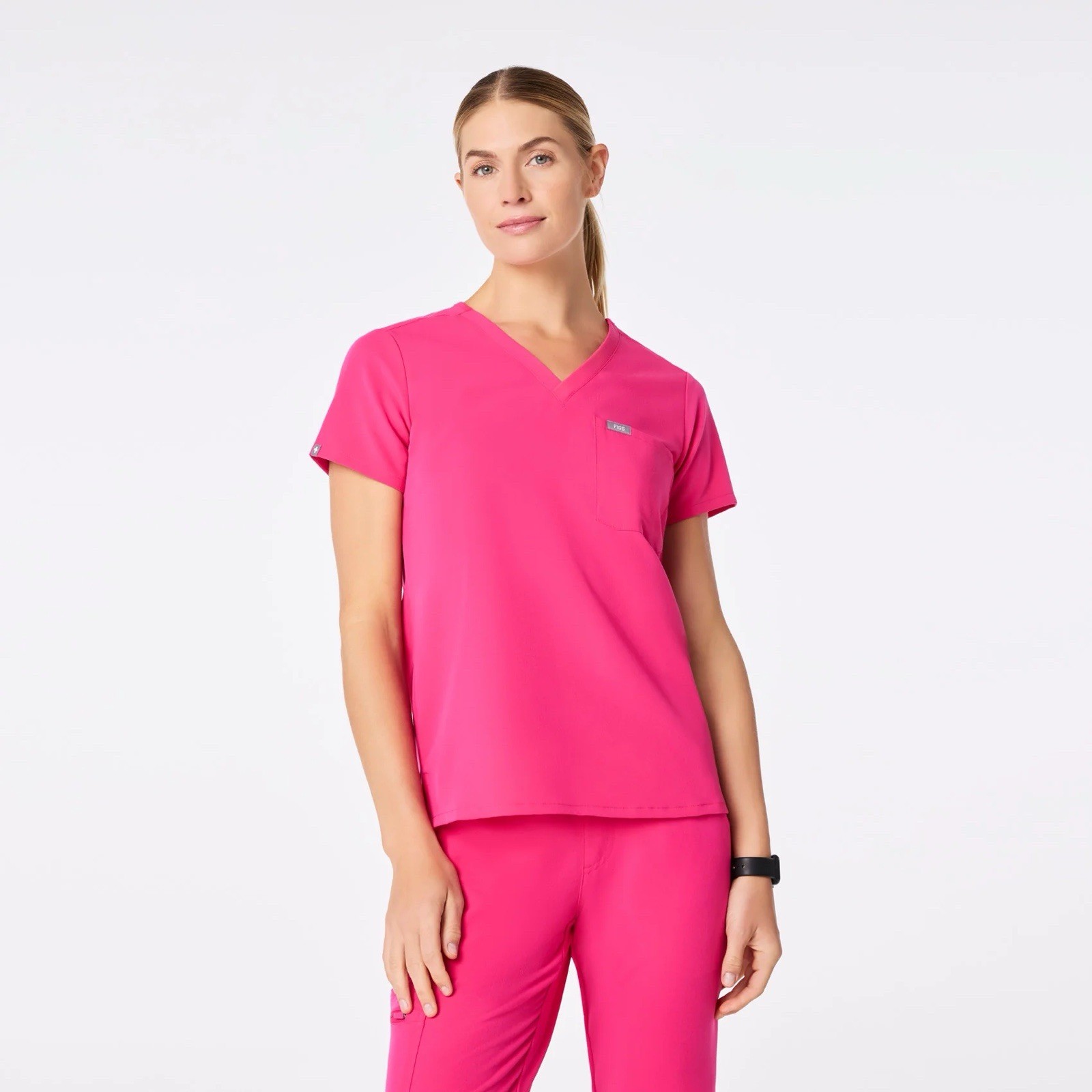 FIGS Catarina Scrub Top Zamora Joggers Set Medium Shocking Pink $94 MSRP