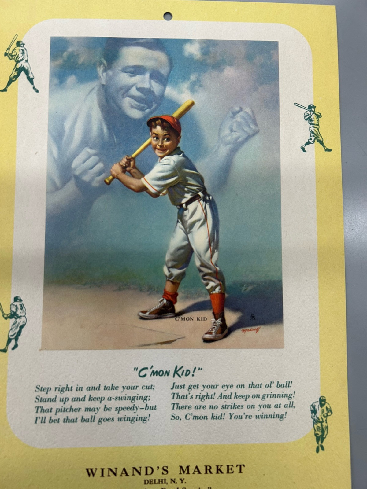 VINTAGE 1950 BROWN & BIGELO C’mon Kid BABE RUTH CALENDAR Rare Yankees HOF DELHI