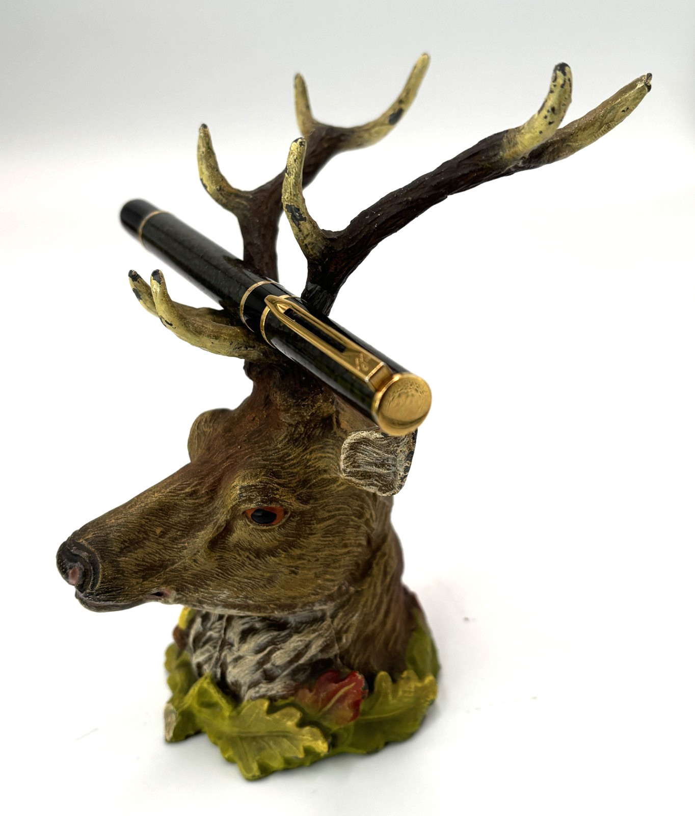 Antique Austrian Cold Painted Bronze Deer Head Stag Elk Pen Rest Holder Detail