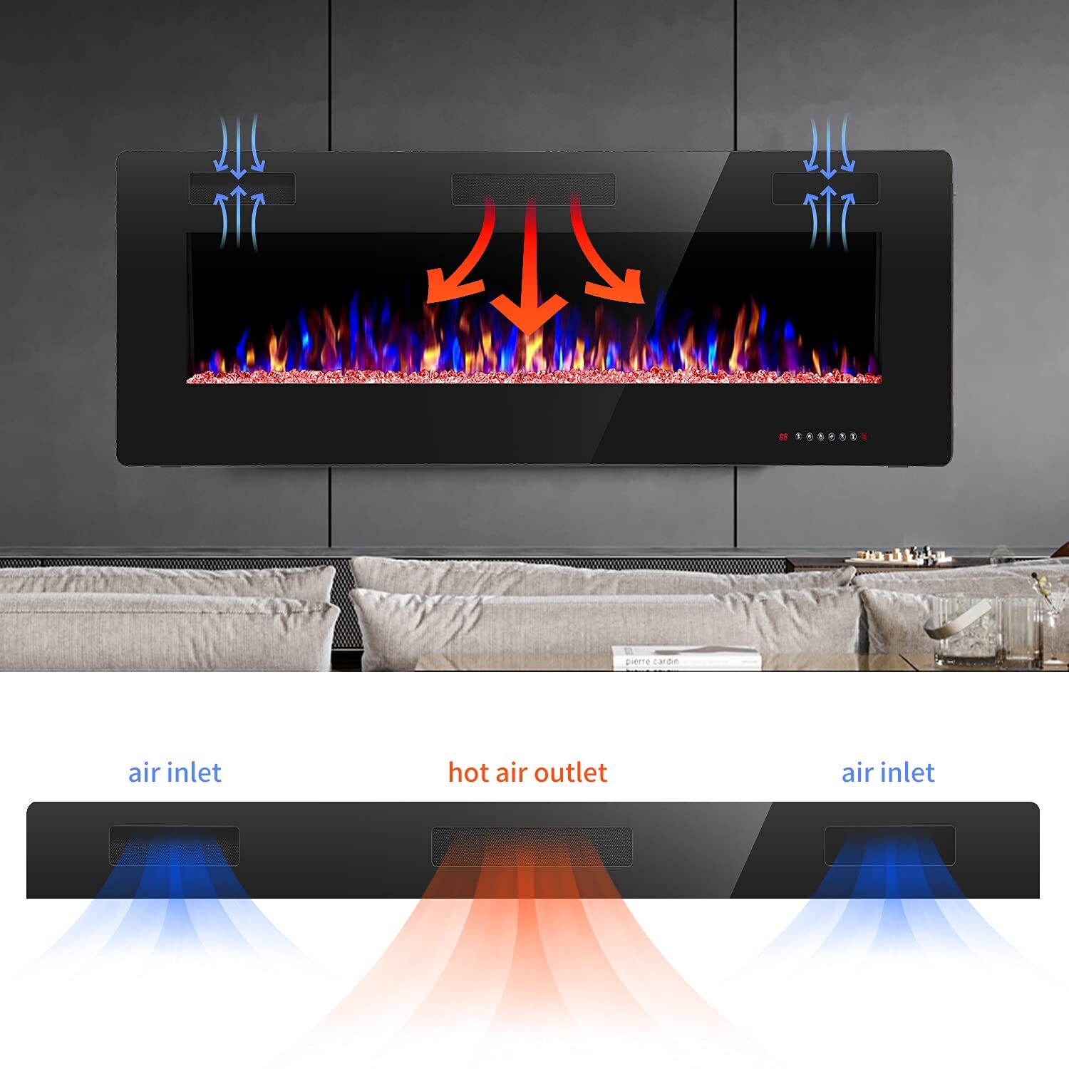 Electric Fireplace 30'' 36'' 42'' 50'' 60'' 68'' Wall Mounted Recessed Heater
