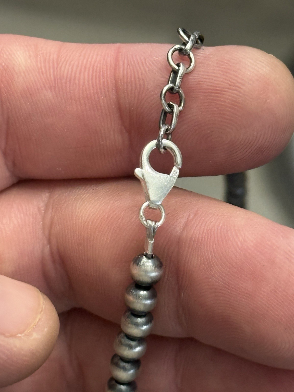 STERLING SILVER 5mm 18” Plus 2” EXT NAVAJO PEARL OXIDIZED BEADED NECKLACE .925