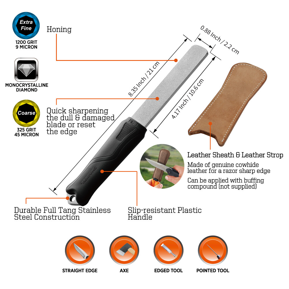 Dual-Grit Diamond Sharpening Stone with Leather Strop, Tool Sharpener for Sharpe