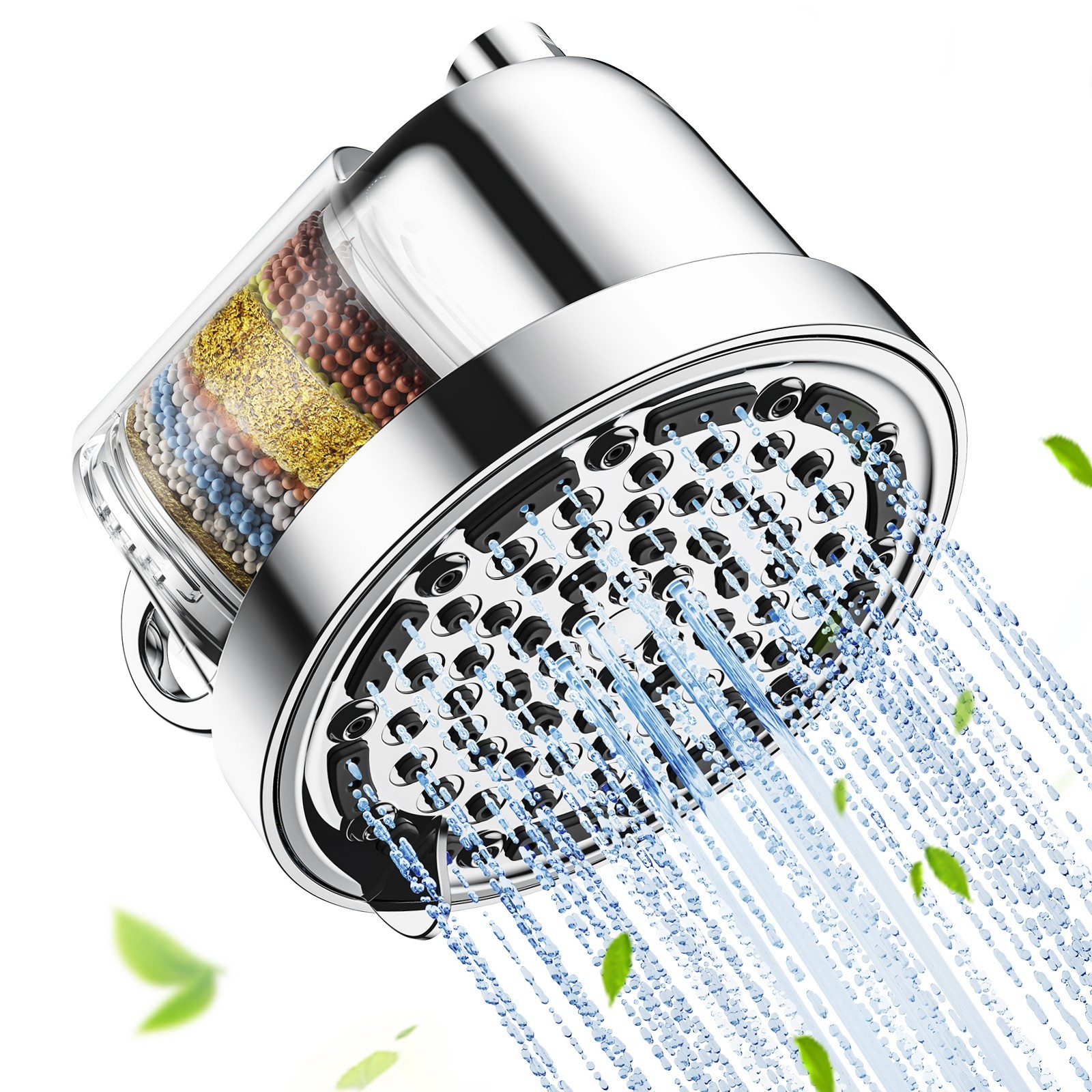 5 Spray Settings Filtered Shower Head with High Pressure & Water Softener