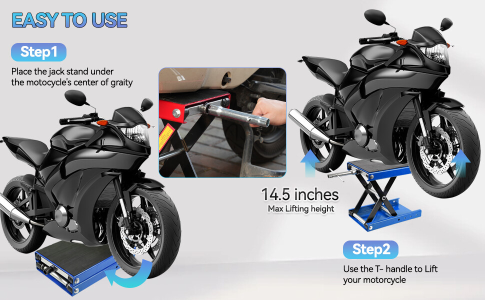 Heavy Duty Motorcycle 1100lb Scissor Jack Lift Wide Deck Hoist Stand ATV Bike BL