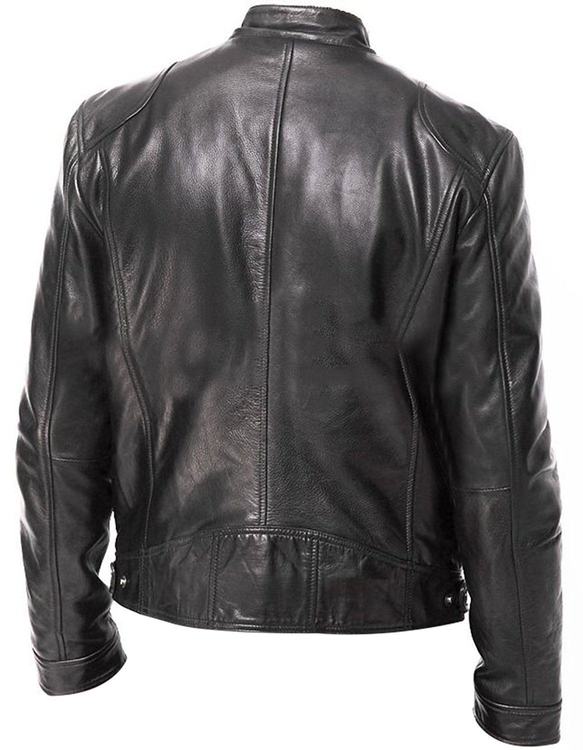 Cafe Racer Biker Leather Jacket Black & Brown Soft Sheep Skin Leather
