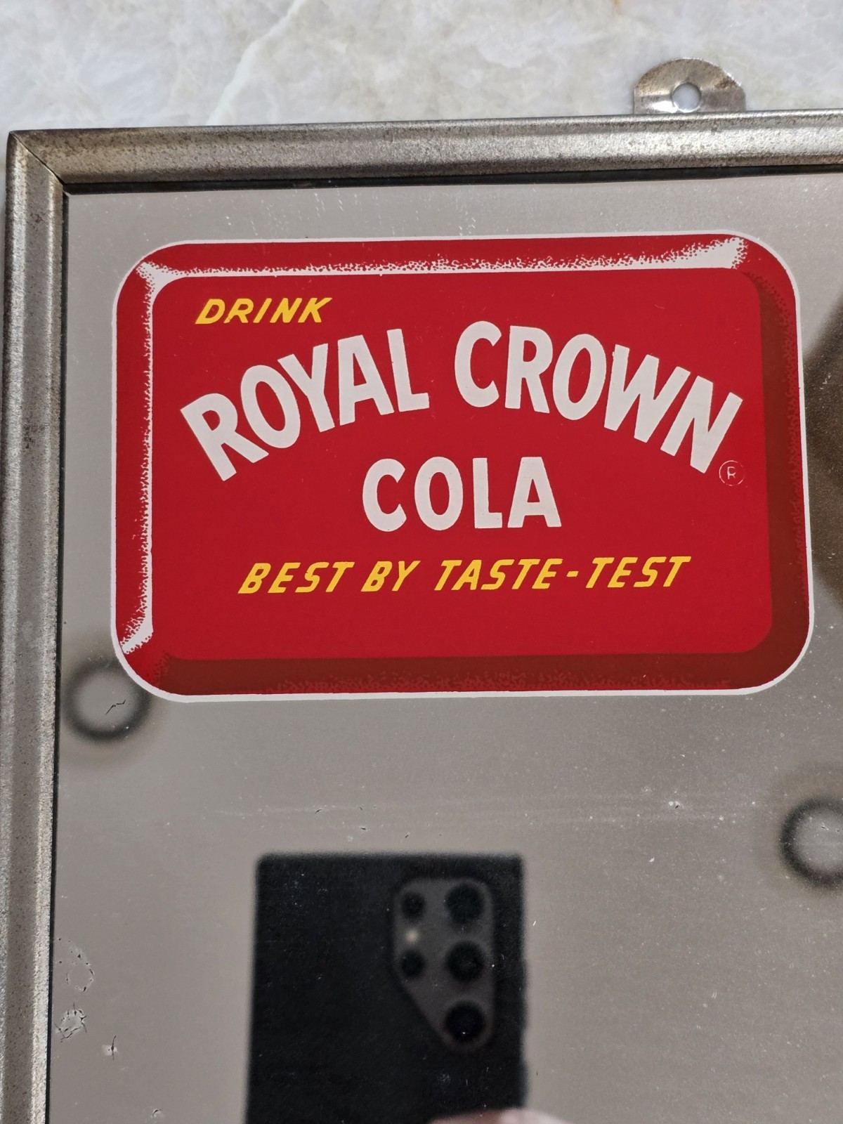 Vintage 1940's Royal Crown Cola Mirror with Thermometer - Original