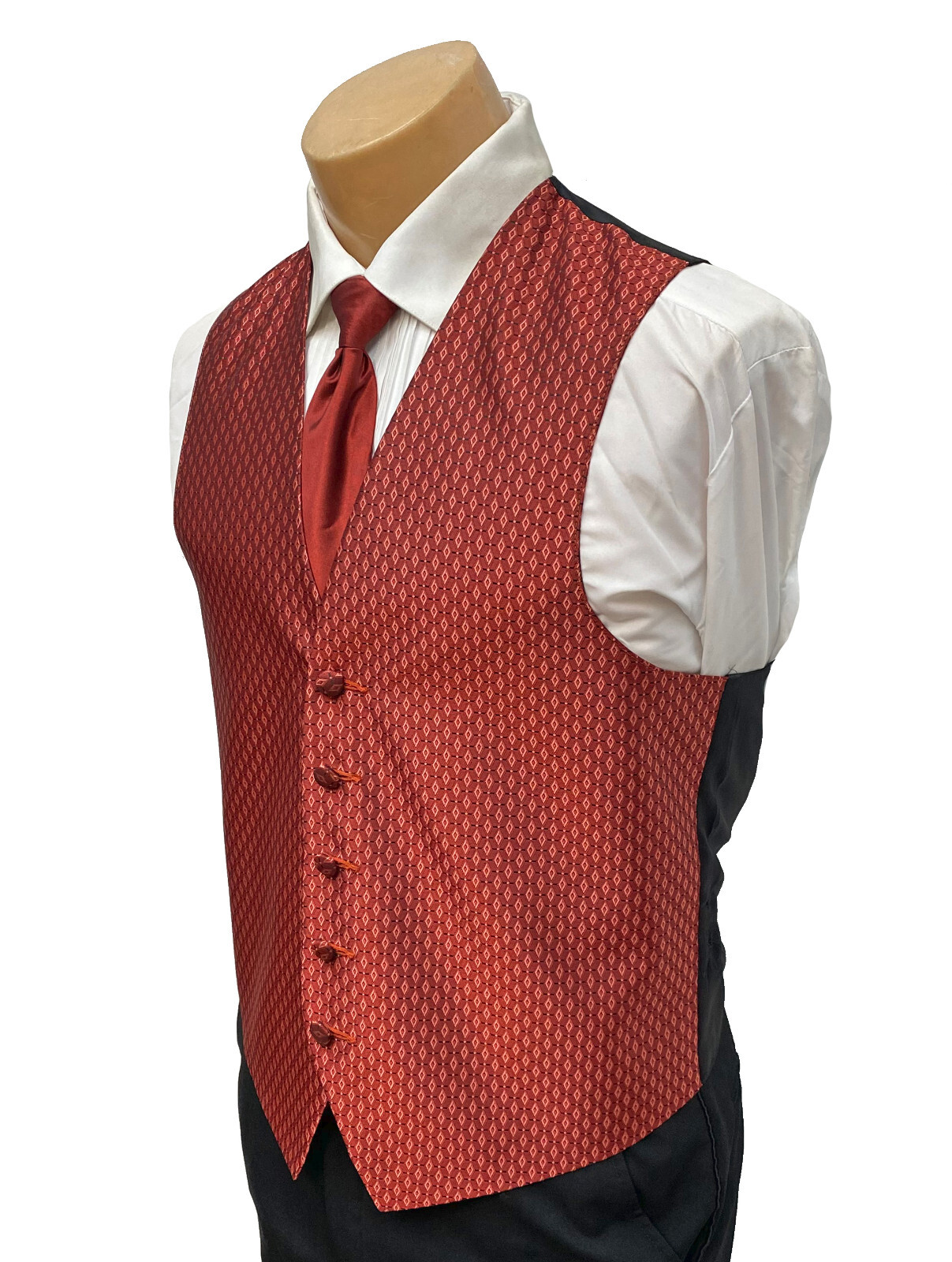 Men's Paprika Bright Orange Red Tuxedo Vest & Tie Free Shipping Big & Tall Sizes