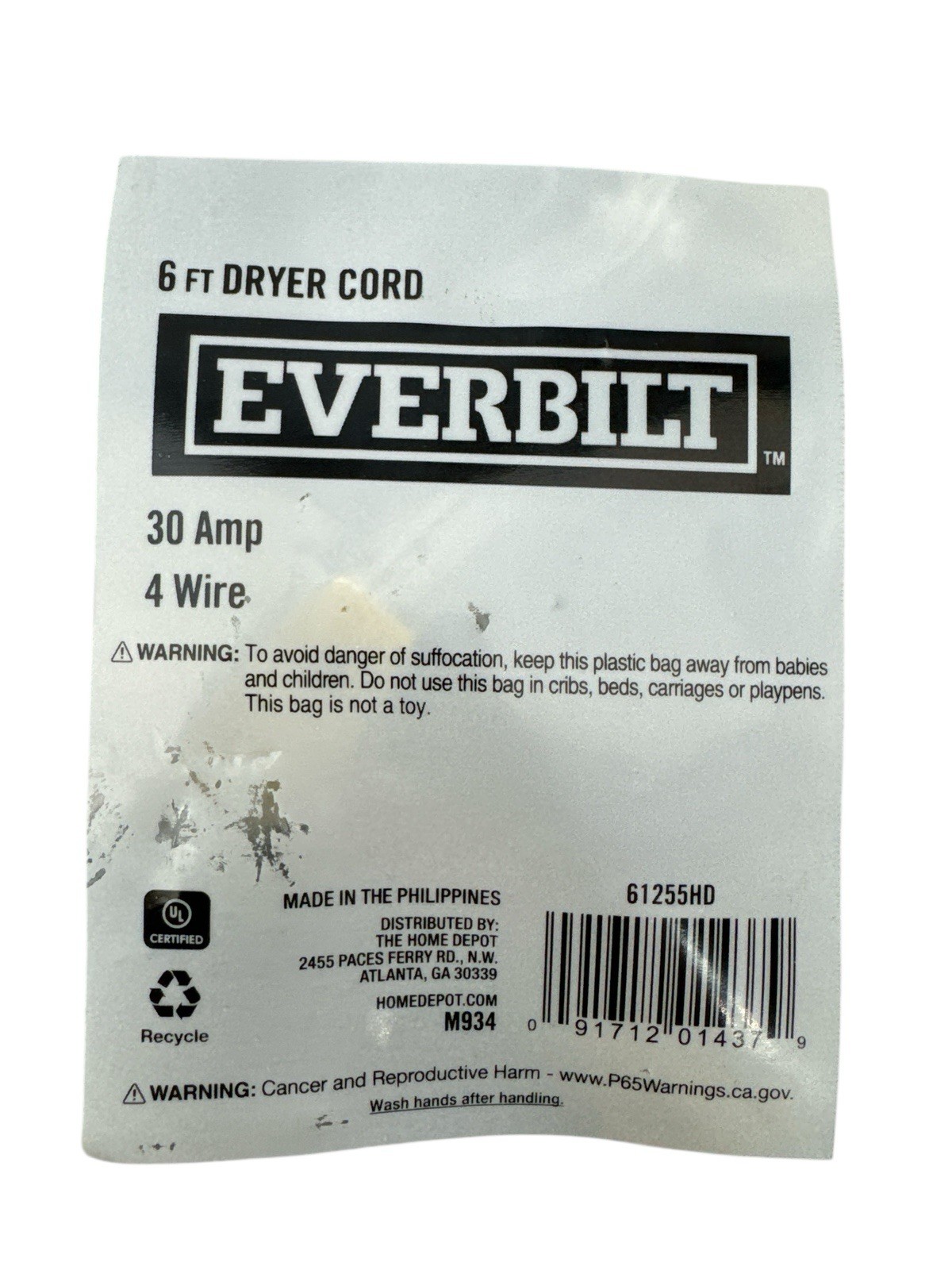 6 Ft 4 Prong 30 Amp Dryer Cord Range Cord 61255HD 12 Pack Everbilt New