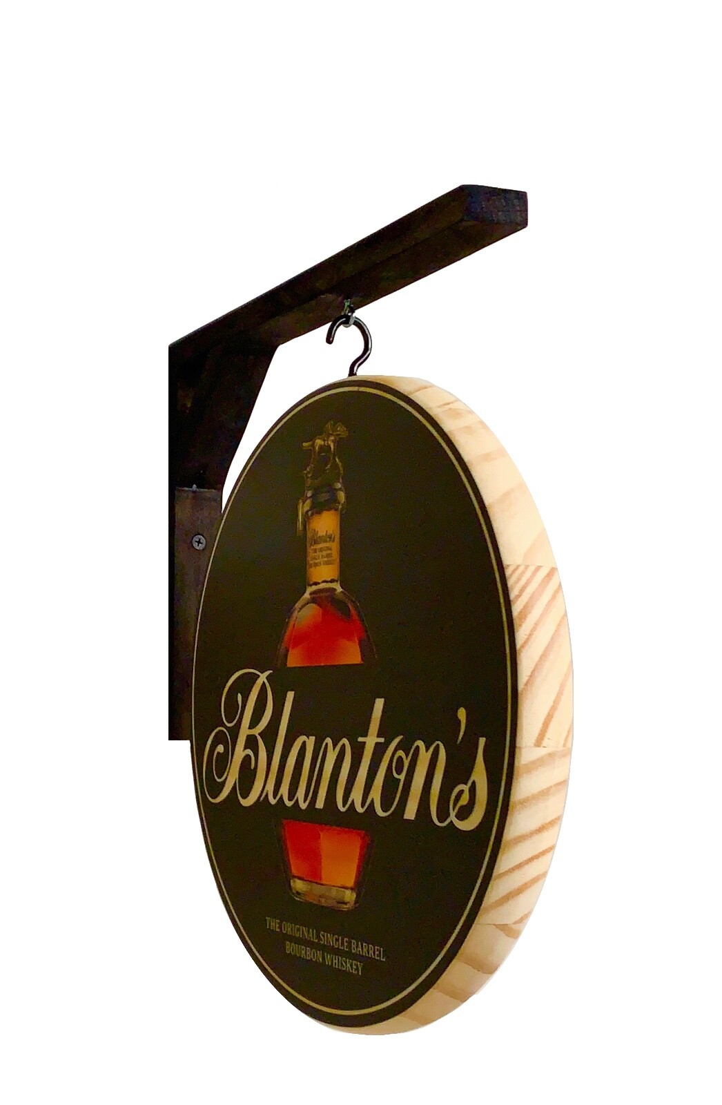 Bourbon Pub Sign - Blanton's 12 in. diam. 2 sided wall sign - bracket included