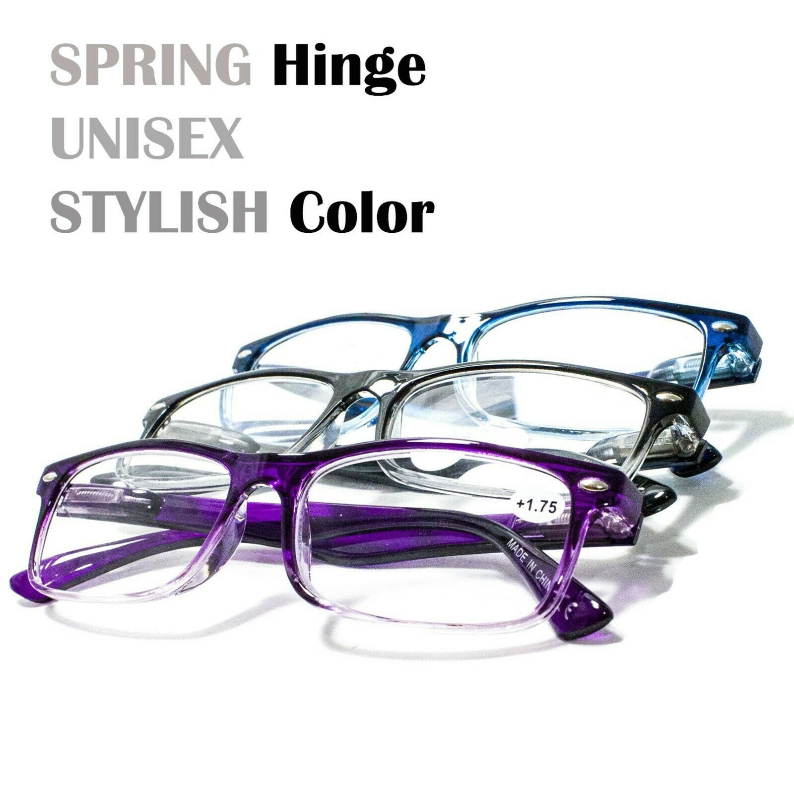 4 Pair Rectangular Spring Hinge Power Reading Reader Glasses For Mens Womens 1-3