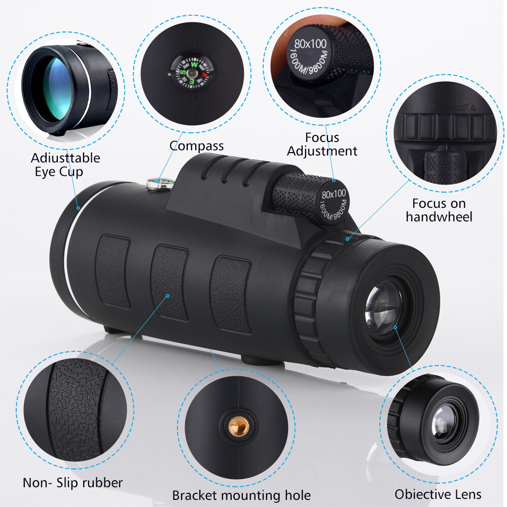 Day / Night Vision 80x100 Zoom HD Monocular Starscope Monocular Telescope BAK4