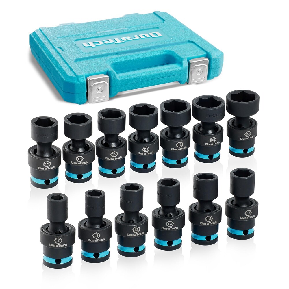 DURATECH 13PCS 1/2" Dr Swivel Socket Set Shallow Universal Impact Metric 10-24mm