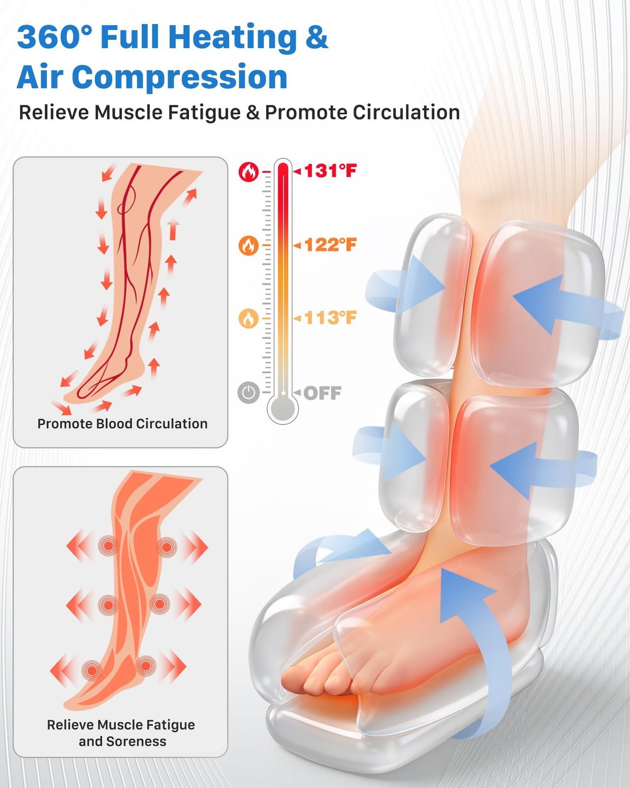 Air Compression Leg Massager with Heat : MUSUGY Sequential Foot and Calf Mass...