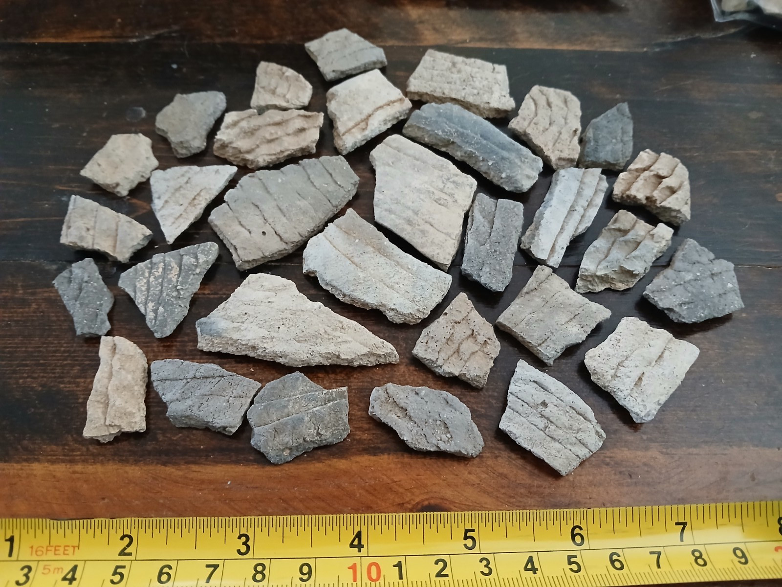 Lot of thirty authentic Anasazi pottery shards all corrugated New Mexico