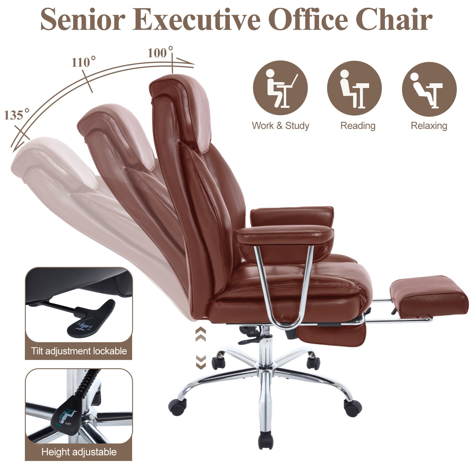 Big and Tall Office Chair 800lbs Wide Seat Office Chair with Back Support