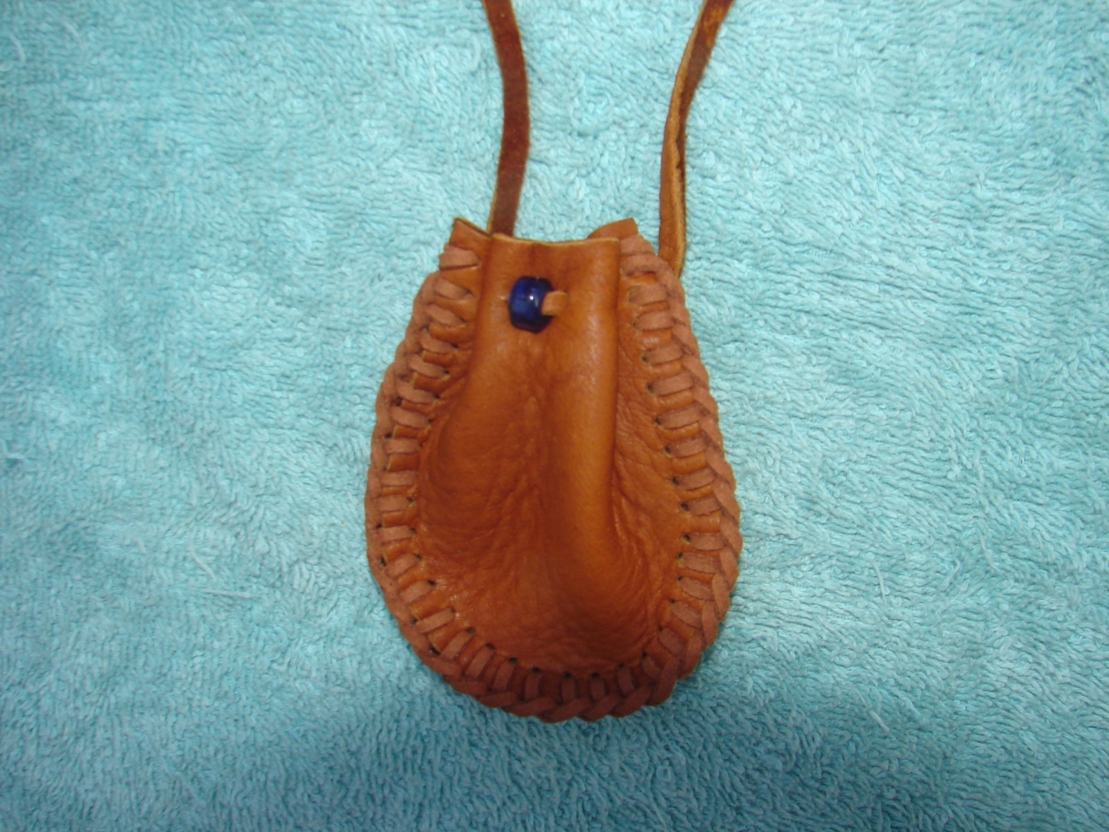 Deerskin Leather Medicine Bag, Native American Buckskin Necklace Pouch, 3"