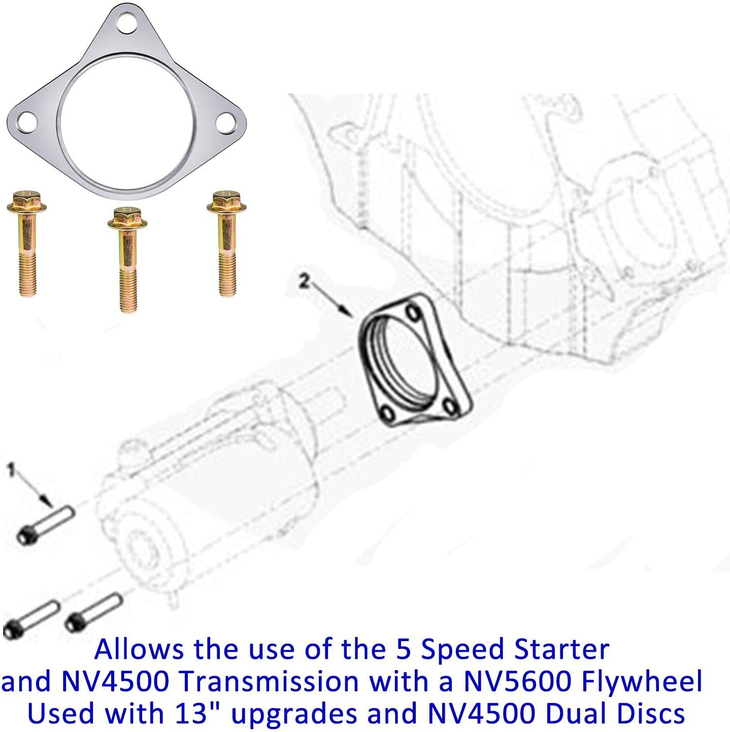 Starter Spacer w/Bolts 5 Speed NV4500 for 94-02 Dodge Ram 2500/3500 5.9L Cummins