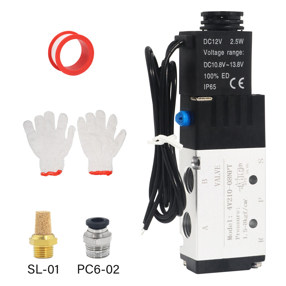 4V210-08 5 Way 2 Position Solenoid Pneumatic Air Valve 1/4" NPT DC12V