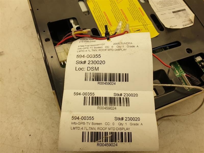 05-06 TOYOTA TUNDRA LIMITED ROOF MONTED TV / ENTERTAINMENT DISPLAY SCREEN