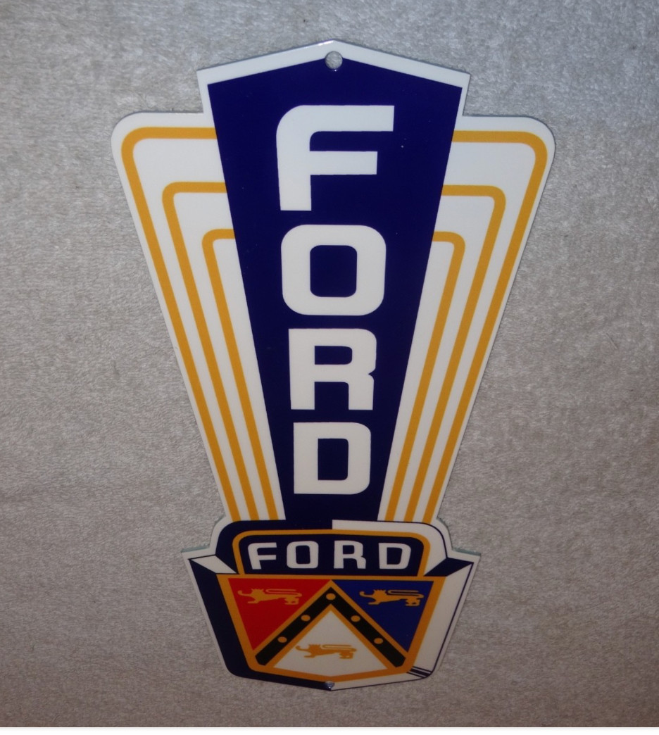 VINTAGE FORD JUBILEE DIECUT CAR & TRUCK DEALER 13" BAKED METAL GASOLINE OIL SIGN