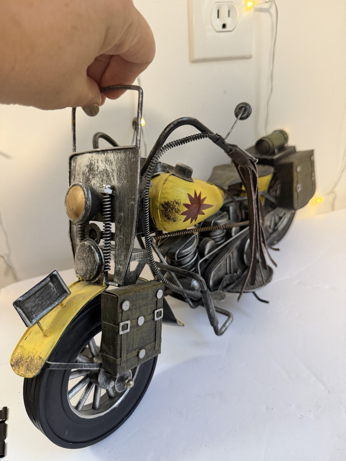 Vintage Style Metal Motorcycle Sculpture Retro Industrial Home Decor