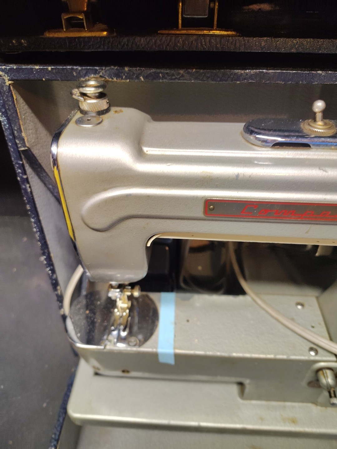 Vintage Portman Sewing Machine Compact Case Pedal Attachments