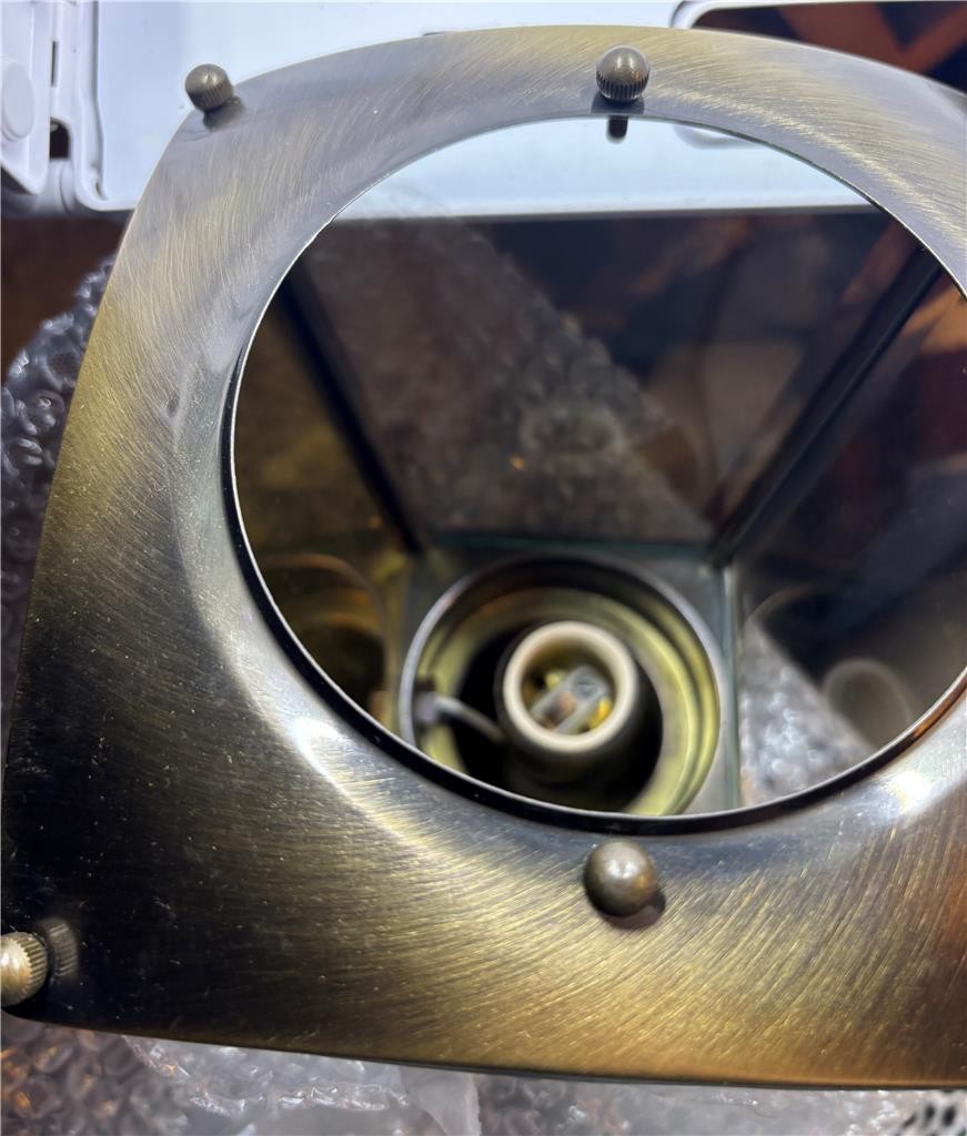 VINTAGE 21.5" BRASS BEVEL GLASS CARRIAGE LANTERN WALL MOUNT EXTERIOR PORCH LIGHT