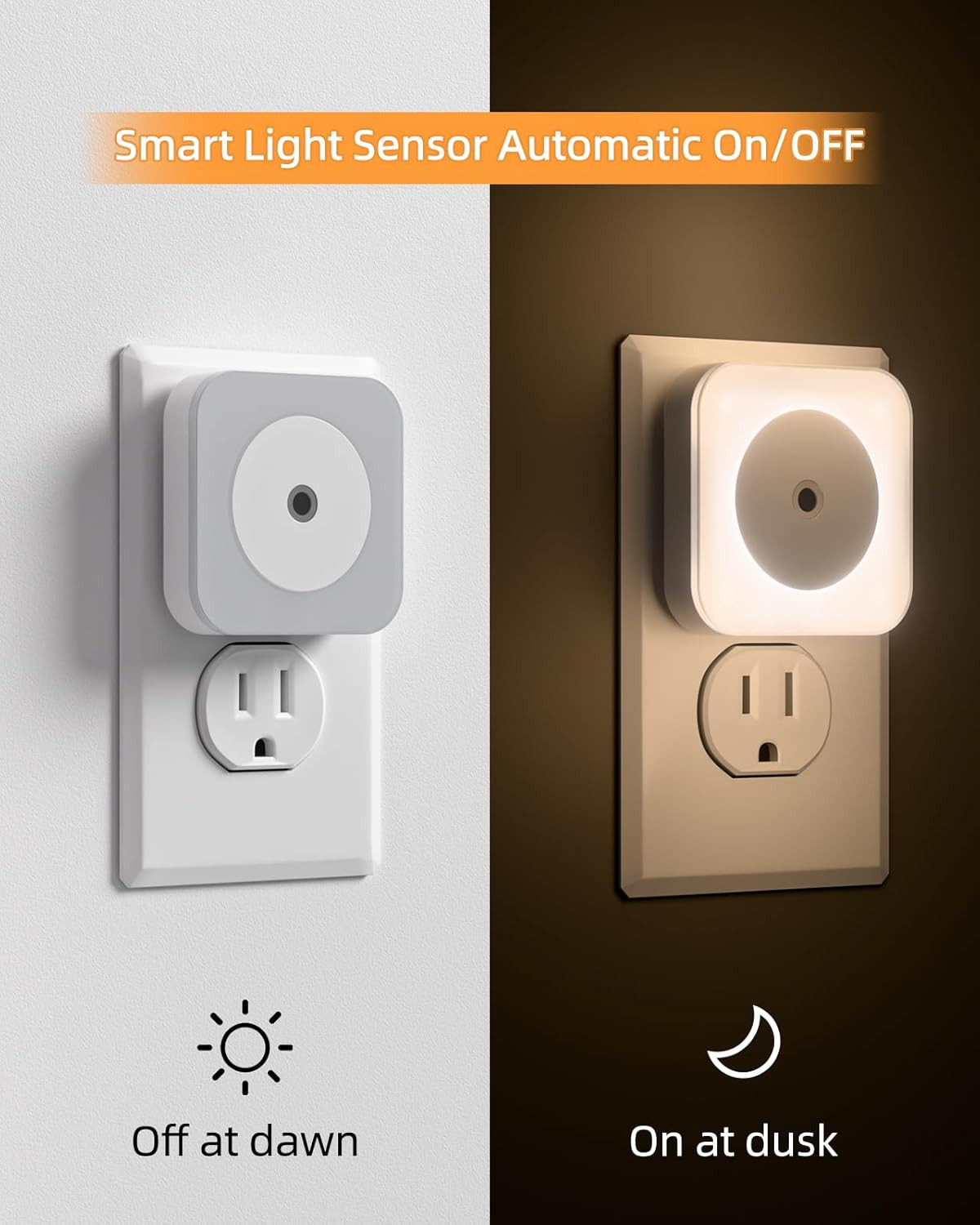 6-Pack LED Night Lights Plug into Wall,Bright Nightlight Auto-On/Off and Dimmabl