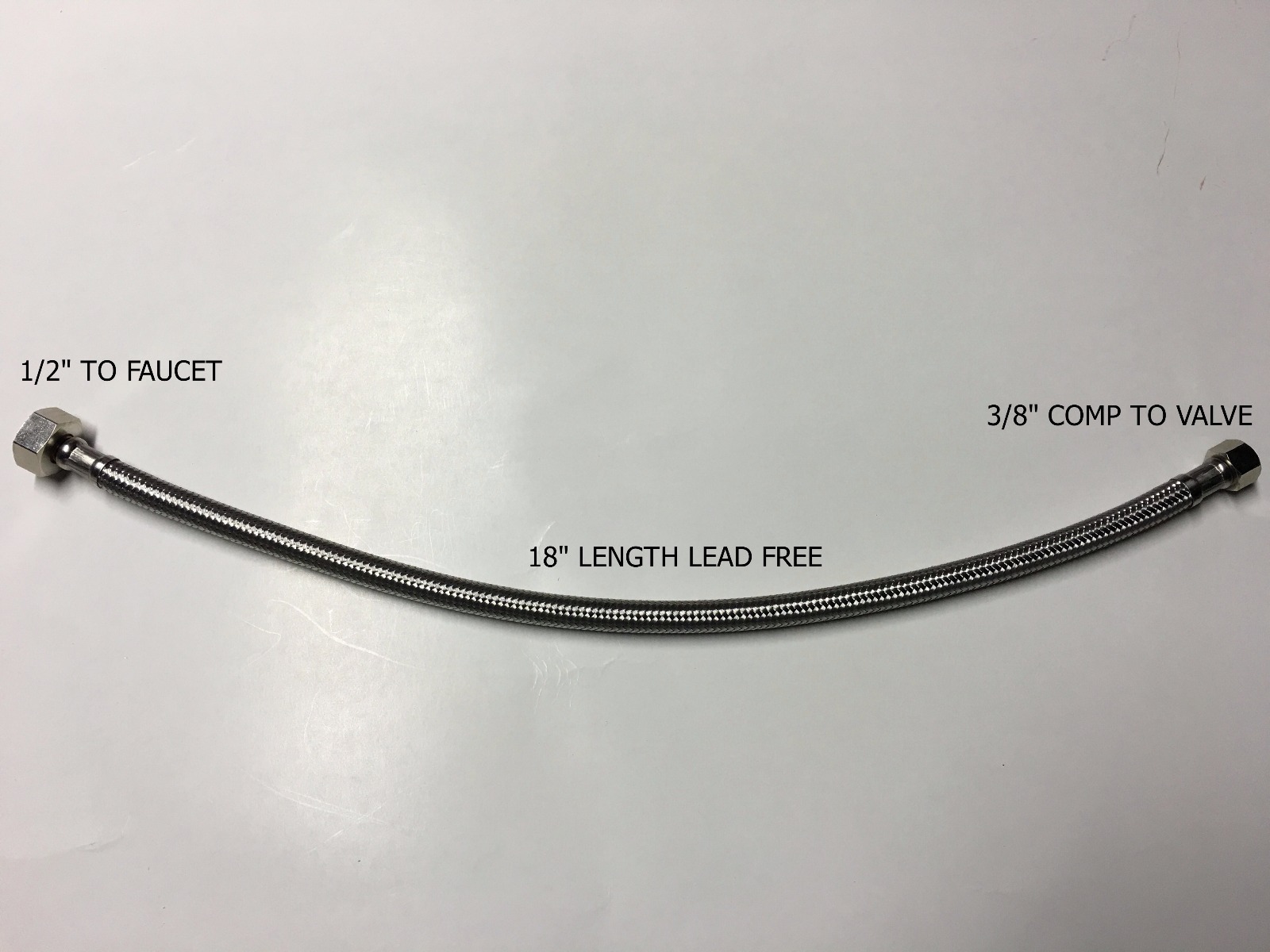 2) 3/8" COMP x 1/2" FNPT 18 LONG FAUCET SUPPLY HOSE LINE BRAIDED STAINLESS STEEL