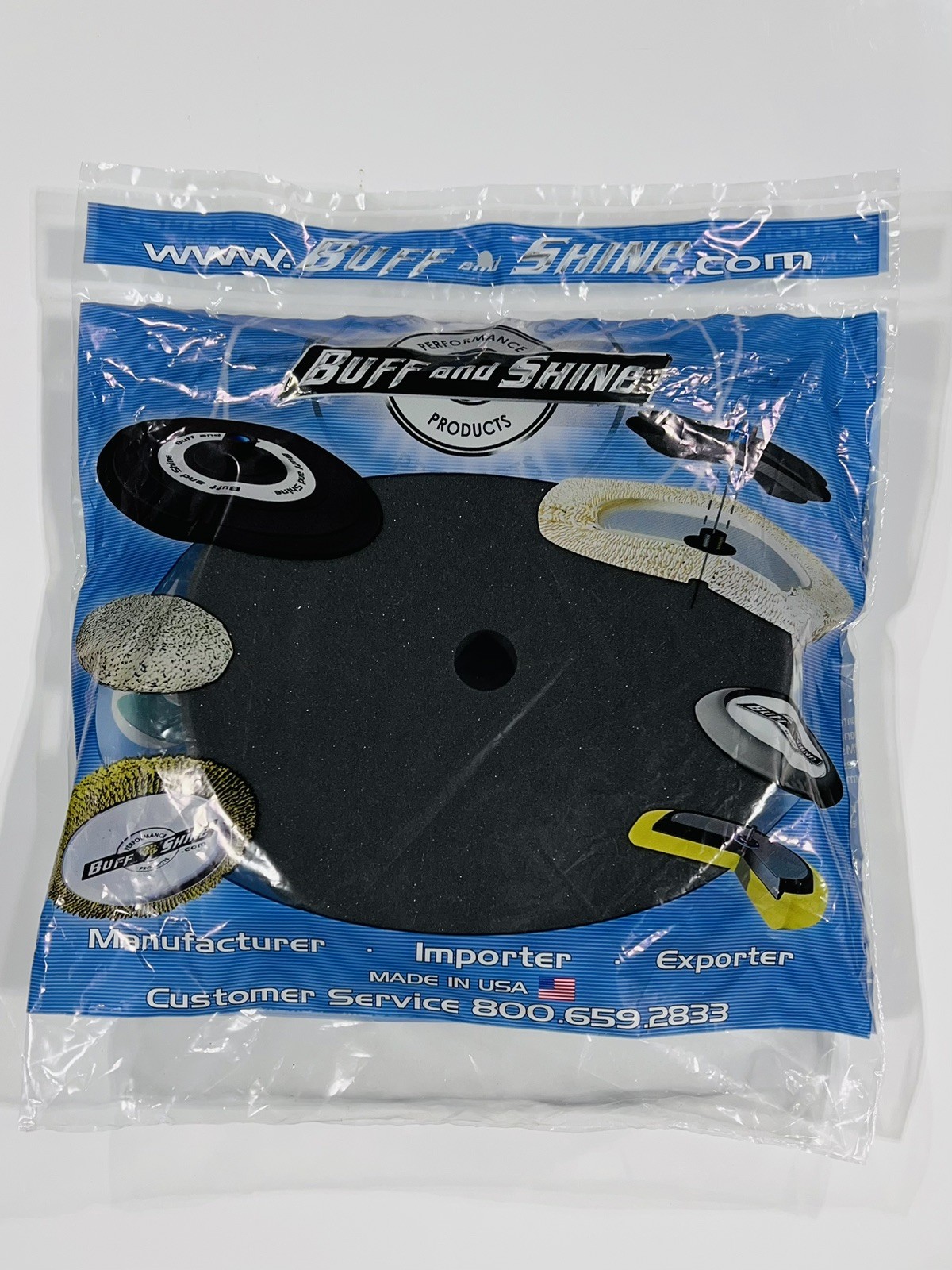 Buff & Shine 2000G 8″ x 2″ Recessed Hook & Loop Black Foam Grip Buffing Pad