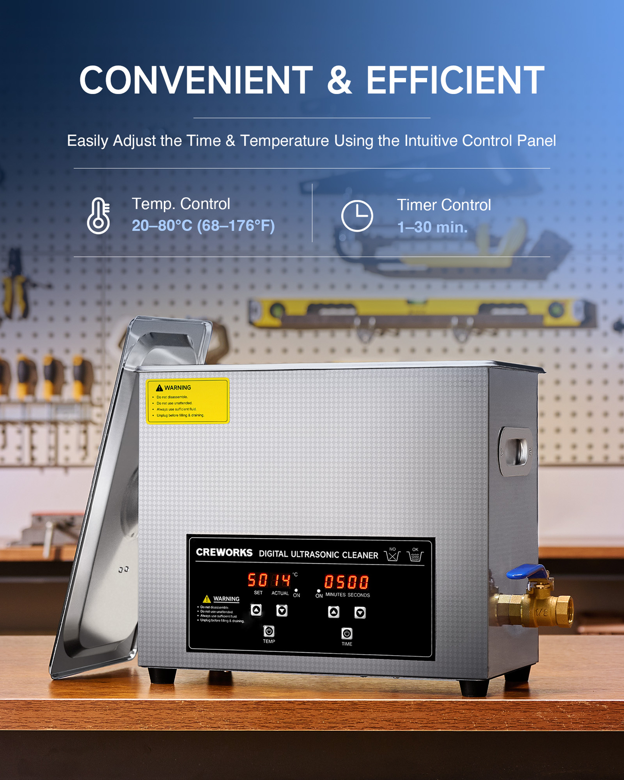 CREWORKS 6L Ultrasonic Cleaner Stainless Steel Industry Heated Heater w/Timer