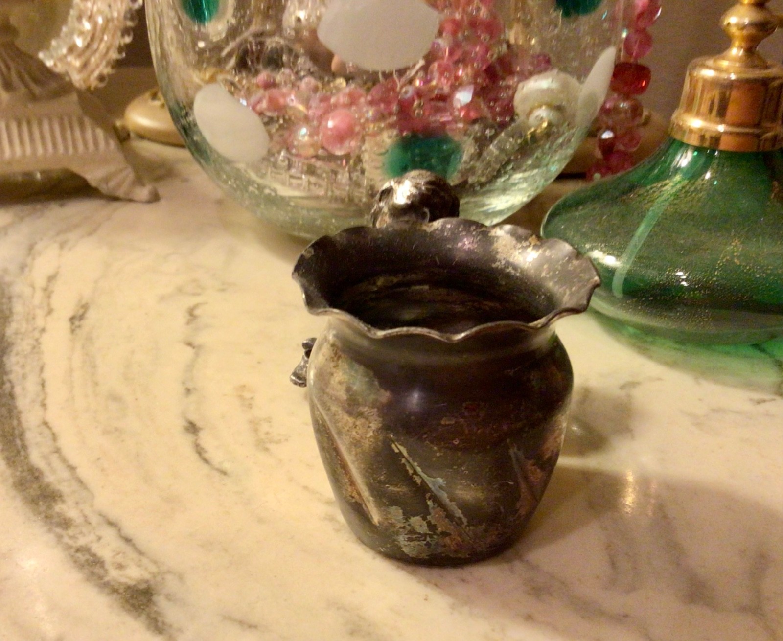 Antique DERBY SILVER Co Quadruple Plate Figural Cherub Toothpick/Match Holder