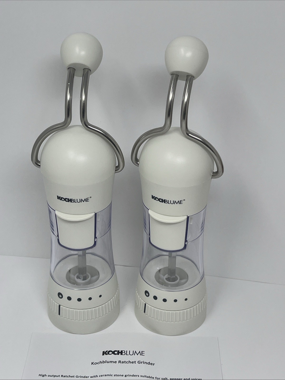 Kochblume Salt/Pepper/Spice Ratchet Grinders Adjustable, White, Set Of 2