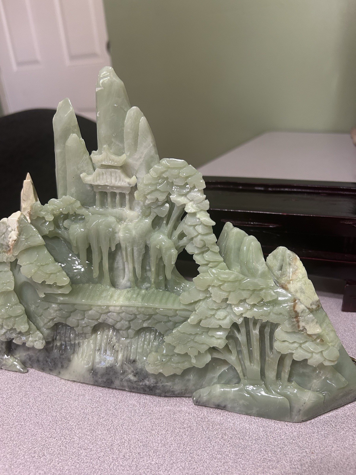 7.3LB Natural Green Jade Stone Hand Craved Landscape Crystal