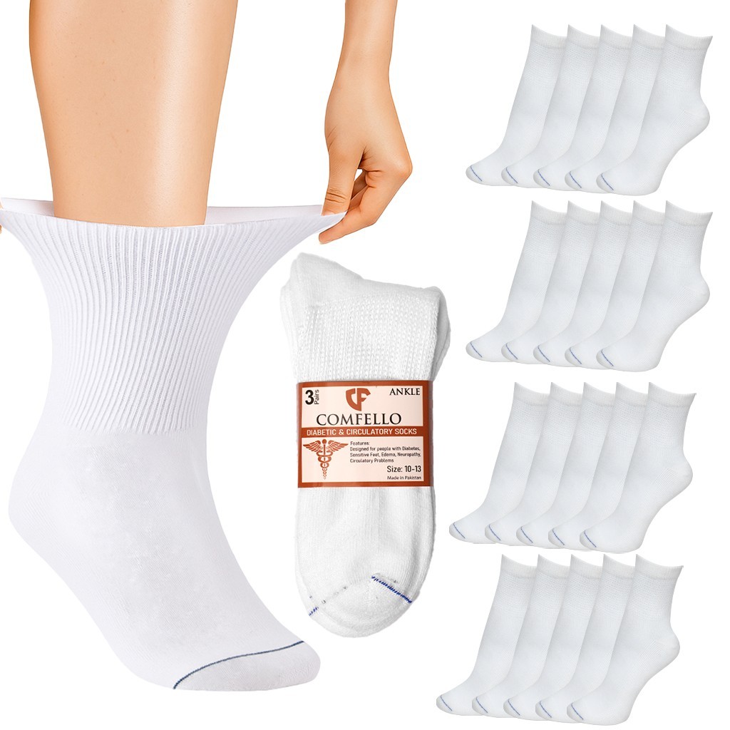 Diabetic Quarter Ankle Socks Non-Binding Circulatory Cotton Mens Women Size 9-13