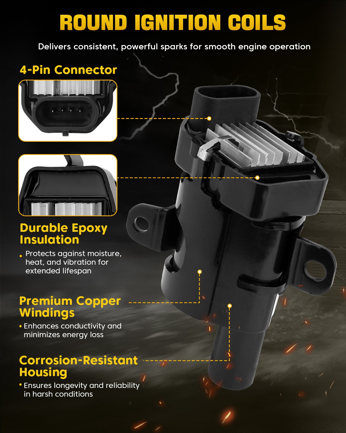 Set of 8 Round Ignition Coil Pack UF262 with Spark Plug and Wires For Chevy GMC