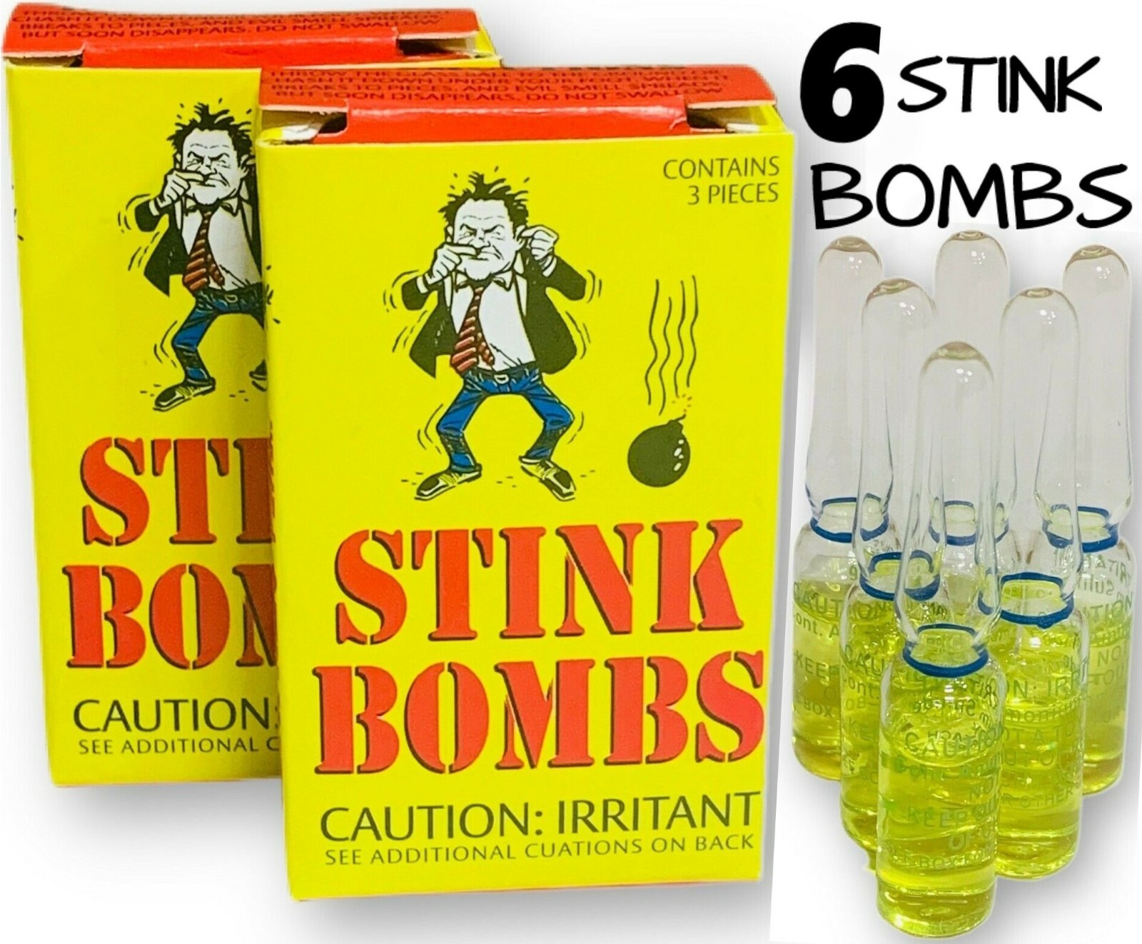 6 STINK BOMBS Glass Vials SMELLY NASTY Ass Fart Gas Liquid Gag Gift Prank