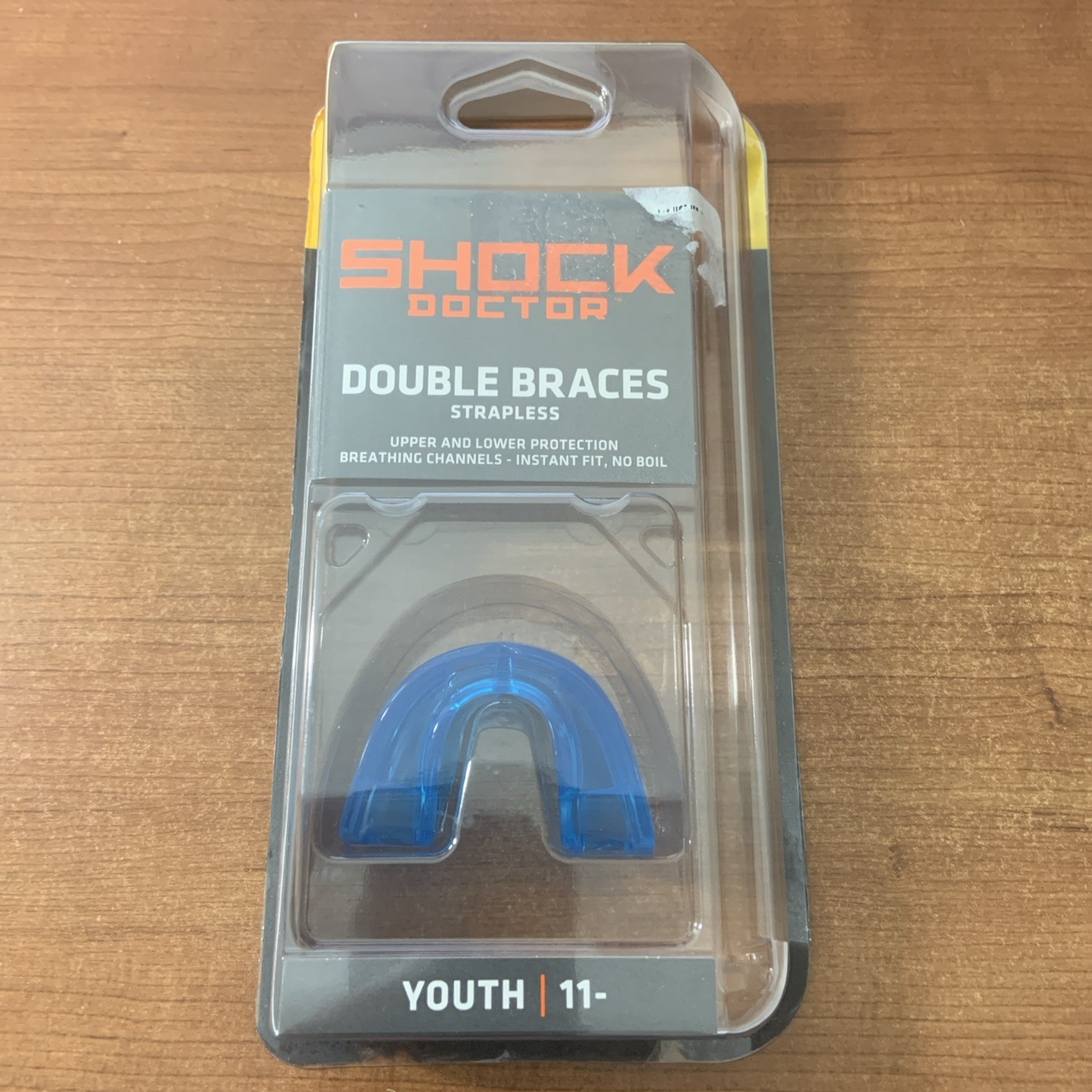 Shock Doctor Double Braces Strapless Mouthguard Blue Youth 11- Free Shipping