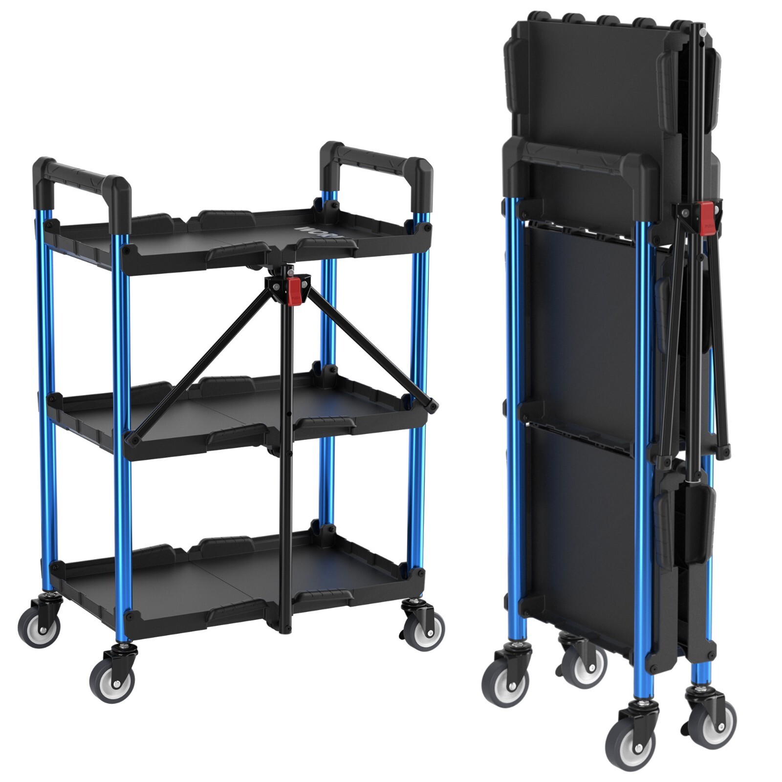 WORKPRO 3-Tier Collapsible Service Cart 210 LBS Foldable Utility Service Cart US