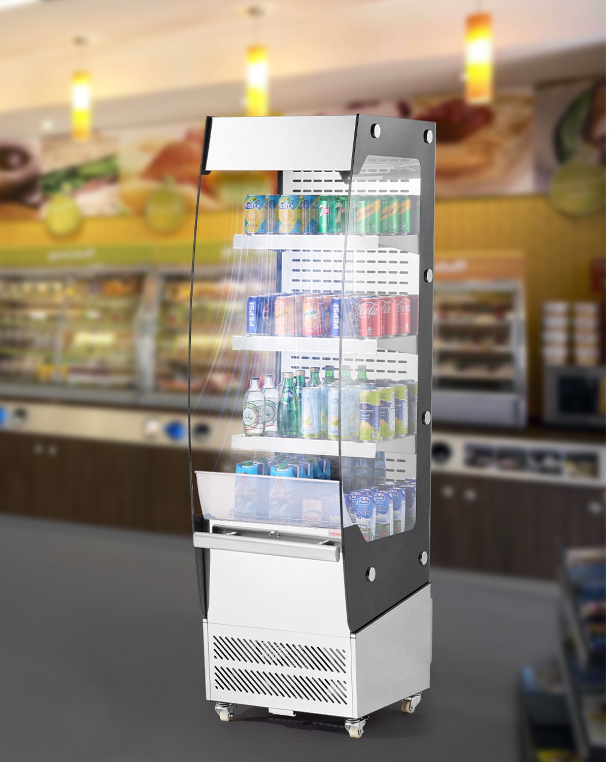 VEVOR Open Air Merchandiser 3-Tier Display Cooler with Air Curtain 7.8cu.ft.