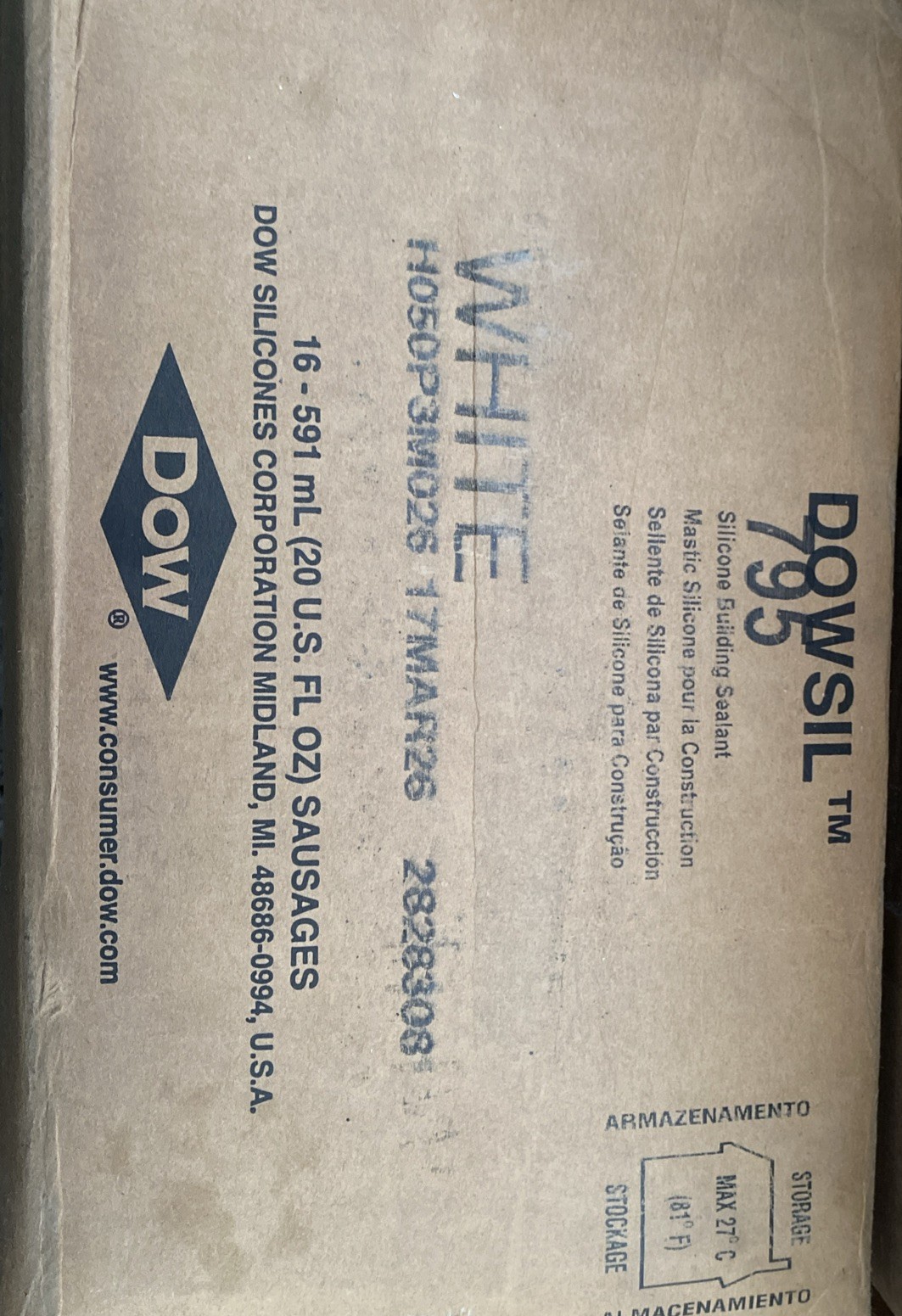 Dow Corning 795 White Silicone Weatherseal Building Sealant Sausage - Case of 16