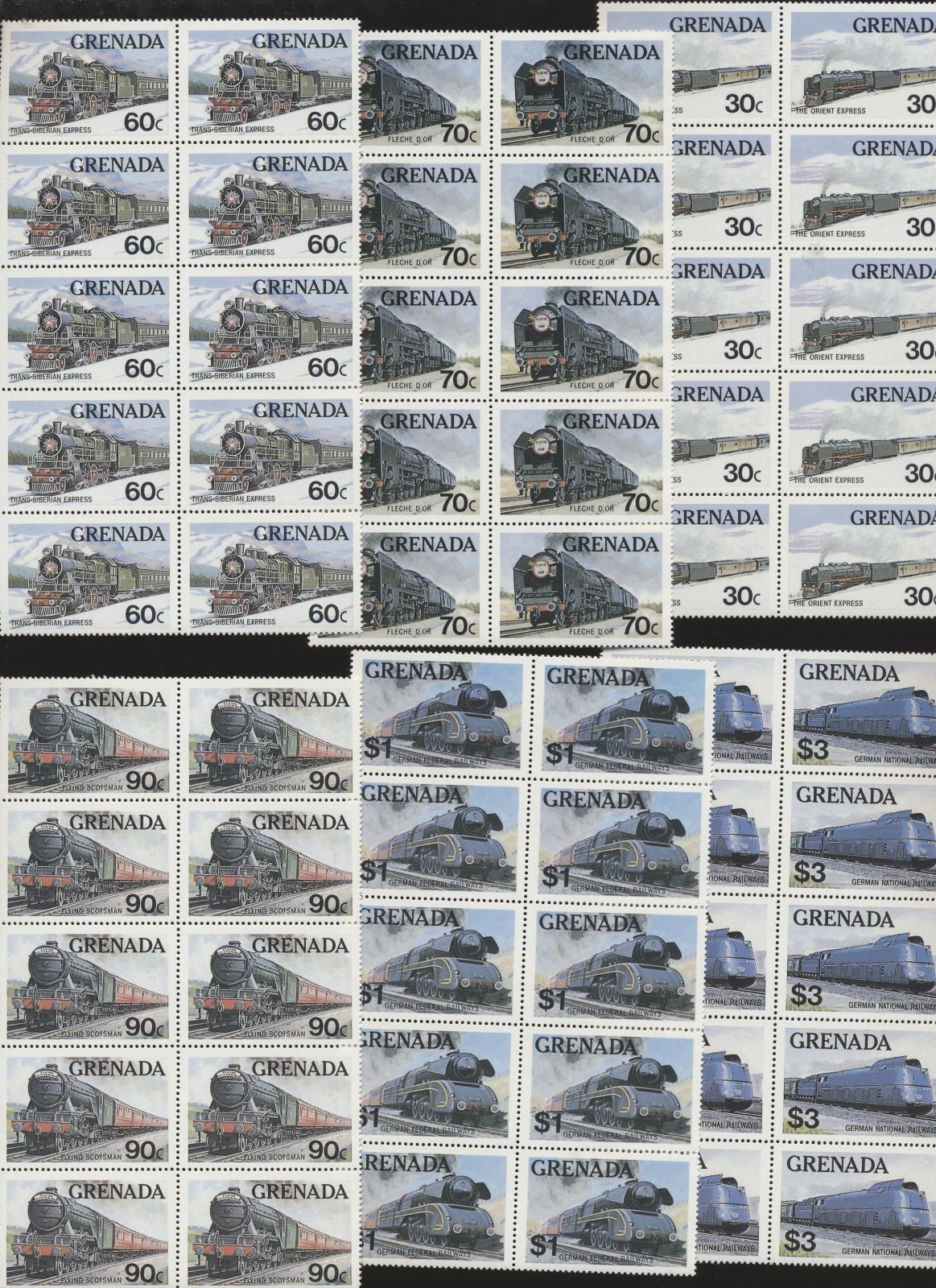 Grenada  Trains Locomotives #1120 - 1125 Mint NH  Cplt 1982 LOT OF TEN SETS