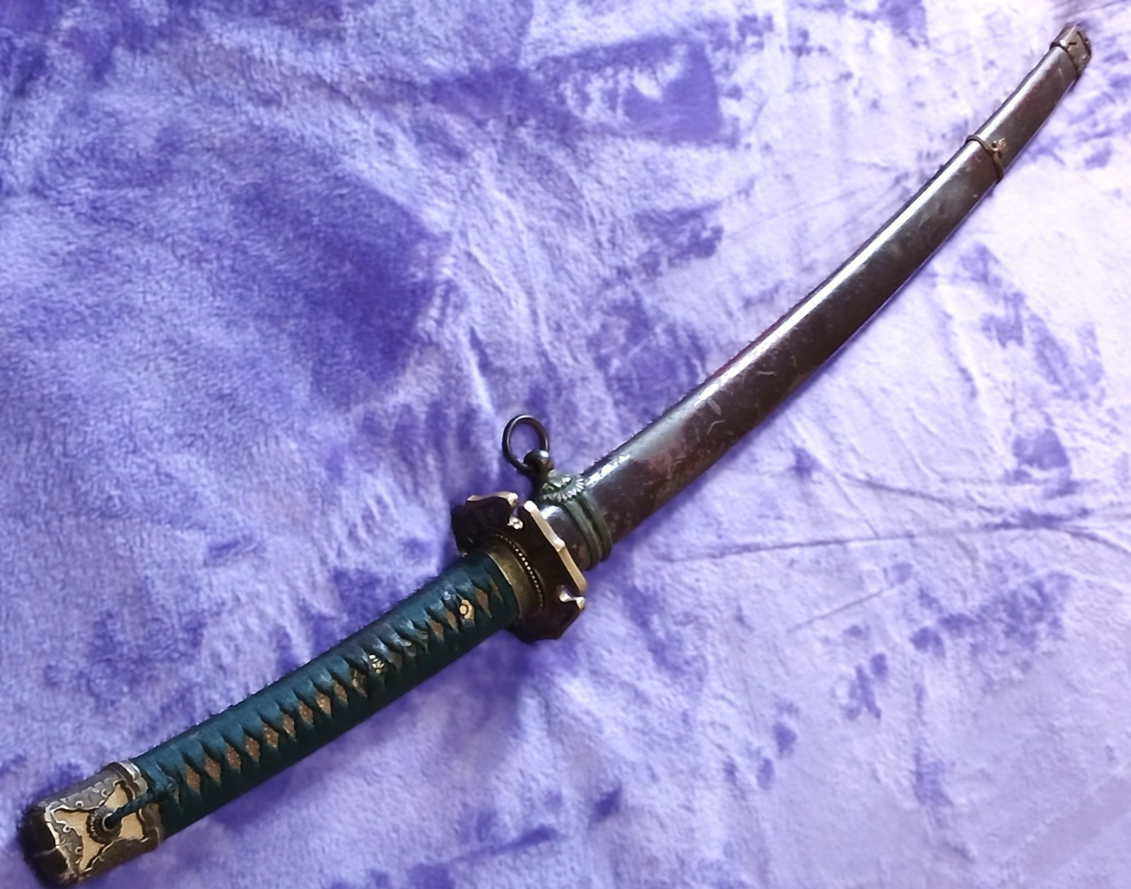 WWII Japanese Ofiicer's Showato Sword Signed "Fukumoto Amahide" with Tachi Tsuka