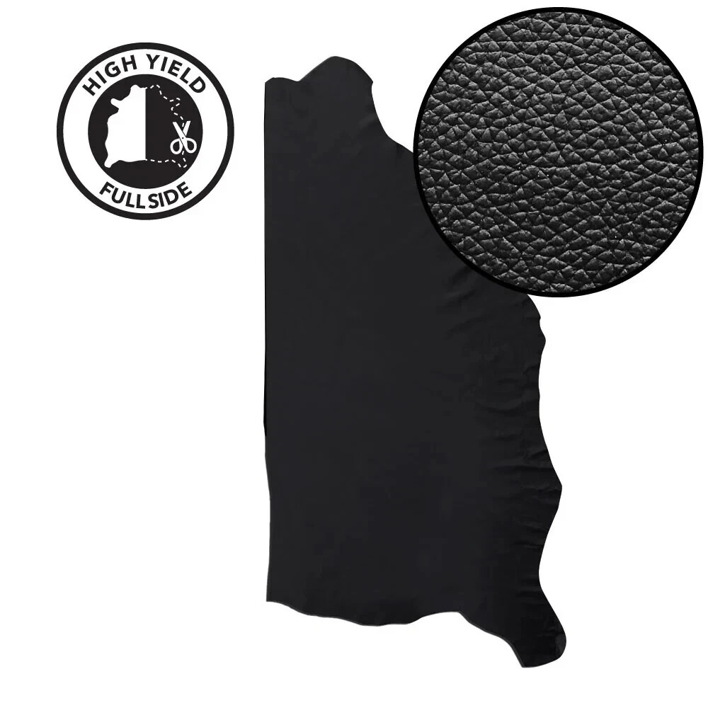 BLACK GENUINE LEATHER FULL SIDE COWHIDE HALF HIDE AUTOMOTIVE CAR SEAT UPHOLSTERY